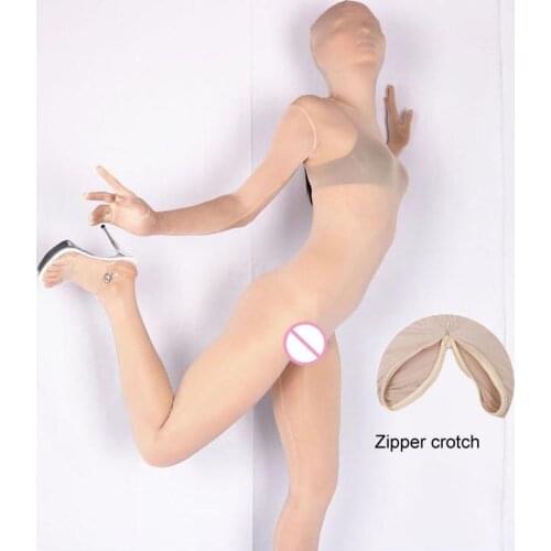 Outside Seamless Modal Tights Full Coat Zentai Zipper Open Crtoch Bodysuit Separated Fingers Toes Jumpsuit Stage Cospaly Costume