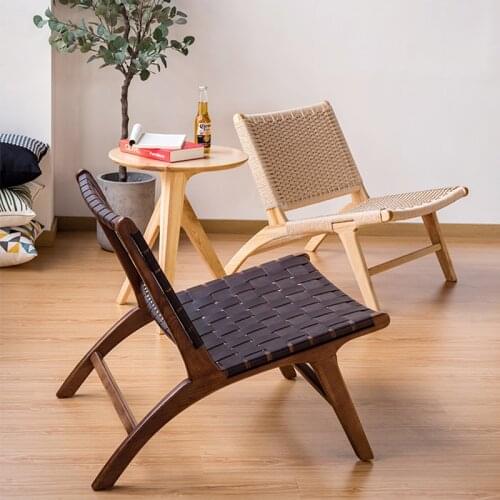 FOSUHOUSE Nordic Solid Wood Balcony Living Room Chairs Rattan Leisure Armchair Home Furniture Lazy Ins Single Sofa Dining Chair
