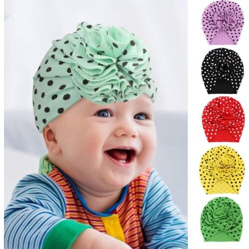 Dots Turban Hats for Girls Bloom Flower Baby Hats Kids Elastic Baby Turban Hats for Girls Headwrap Infant Hair Band Beanie Cap