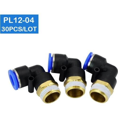 HIGH QUALITY 30 Pcs of PL12-04 L Shaped PT 1/2" Male Threaded to 12mm Tubing Pneumatic Quick Fitting