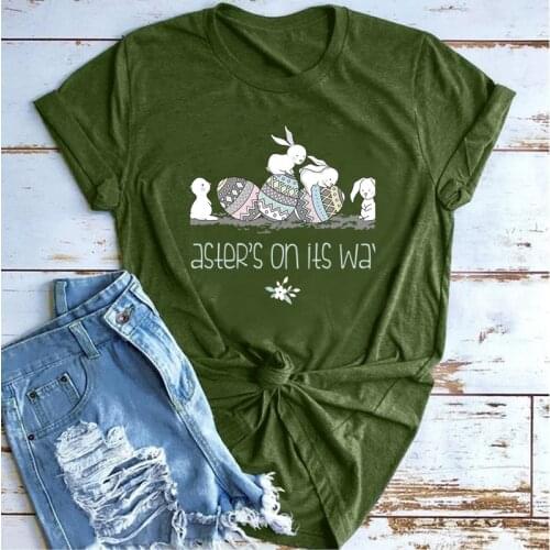 Rabbits Eggs Easter on Its Way Print Woman Tshirts Kawaii Graphic T Shirts Streetwear Aesthetic Clothes Vintage Female T-shirts