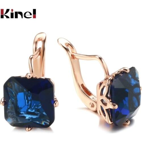 Kinel Luxury 585 Rose Gold Bride Women Earring Wedding Jewelry Fashion Big Square Blue/White/Green Natural Zircon Drop Earring