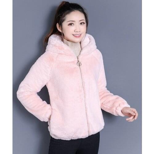 Winter Clothes Imitation Rabbit Fur Coat Women Short Tops Plus Size Outerwear Hooded Zipper Fur Coat Female Manteau Femme Hiver