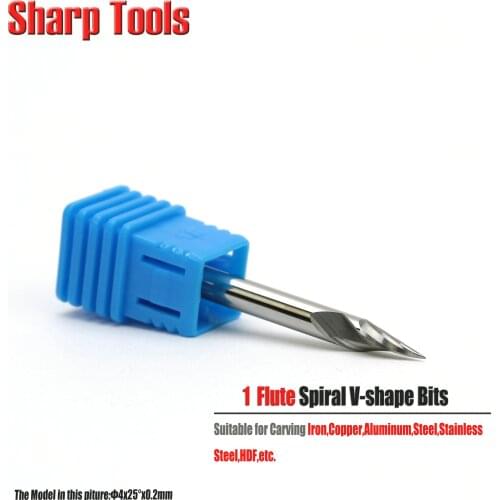 0.2/0.4mm Tip 3.175*45 Angle Single Flute Spiral Carbide Engraving V Bit CNC Router Tools Tungsten Steel End Mills Metal Cutter