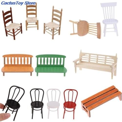 1:12 Dollhouse Miniature Furniture White Wooden Rocking Chair Stool Sofa Hemp Rope Seat For Dolls House Accessories Toy New