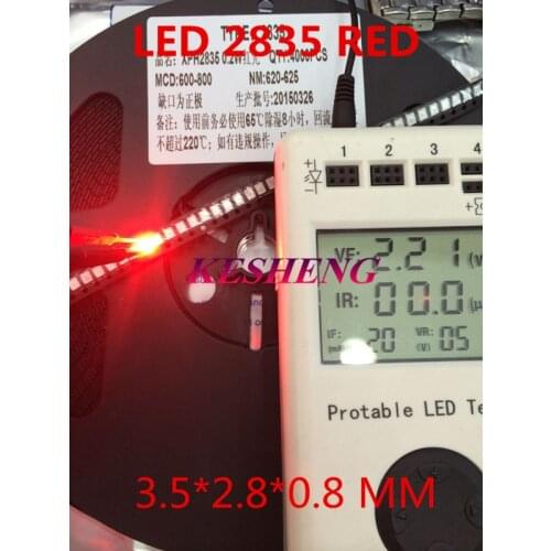 12-20LM 2835 Red SMD LED 0.2W high bright light emitting diode chip leds 620-625NM PLCC-2 60Ma SMD/SMT 3528 Red 500PCS