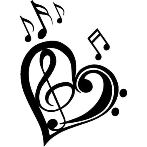 13*17.7CM Cute Love Music Notes Bumper Sticker Cartoon Motorcycle Vinyl Decals Black/Silver C7-1367