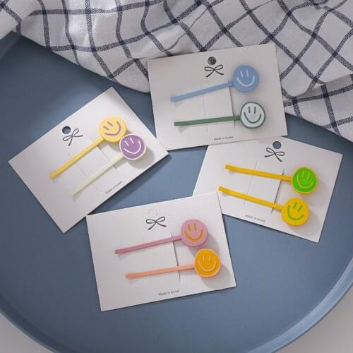 2 Pcs 2021 New Korean Smiley Candy Color Cute Lovely Barrette Headwear Hair Accessories For Women Girls Sweet Hairpins