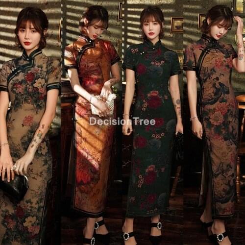 2021 oriental dress vintage chinese style cheongsam arrival womens tassel chiffon qipao party dress mujer vestidos qipao dress