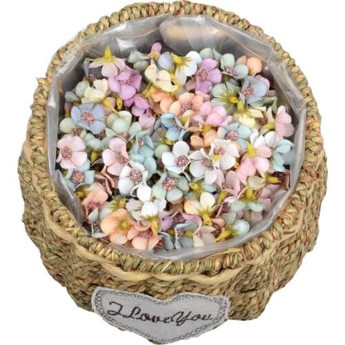 50Pcs 2cm Multicolor Plum Blossom Flower Heads Mini Silk Artificial Flowers for Wreath Scrapbooking Home Wedding Decoration