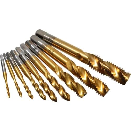 9Pcs Hex Shank Titanium Plated HSS Screw Thread Metric Tap Drill Bits Screw Machine Compound Tap M2 M3 M4 M5 M6 M8 M10 M12