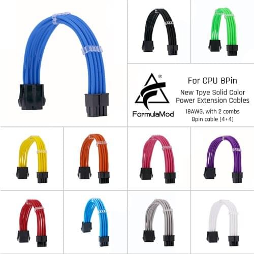 FormulaMod Fm-NC8P CPU 8Pin(4+4) Power Extension Cable For Motherboard 8 Pin 18AWG Solid Color Cables With Cable Comb