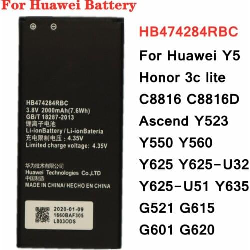 HB474284RBC For Huawei Y5 Honor 3c lite C8816 C8816D Ascend Y523 Y550 Y560 Y625 U32 / U51 Y635 G521 G615 G601 G620 Battery