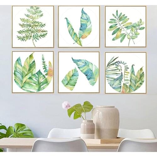 Watercolor Plant Green Leaves Canvas Painting Art Print and Poster Picture Wall Modern Minimalist Bedroom Living Room Decoration