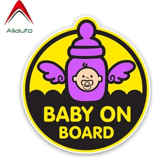 Aliauto Warning Sign Car Sticker Lovely Angel Wings Baby on Board Cartoon Decoration PVC Decal for Peugeot Vw Golf ,16cm*15cm