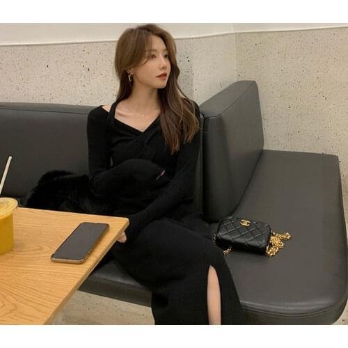 ASM Anna Kyoto tea skirt ~ temperament bottom knitted skirt medium length sweater dress women autumn winter