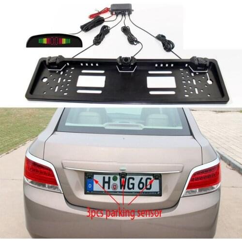 Car Auto Parking Sensor with 3 Sensors Reverse Backup European License Plate Car Parking Radar Monitor Detector System