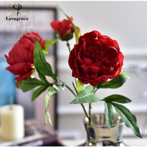 3 Heads White Peonies Artificial Flowers Silk Flores Peony for Wedding Decor Winter Fake Big Flowers Red for Home Decor Autumn