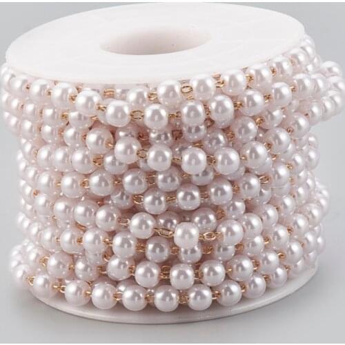 5m/roll Soldered Handmade Chain Brass Beaded Chain ABS Plastic Imitation Pearl Jewelry Making DIY Necklace Accessories Finding