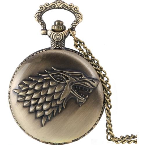 Retro Bronze Wolf Design Quartz Pocket Watch Men Women Chain Fob Clock Gift Antique reloj bolsillo P1063