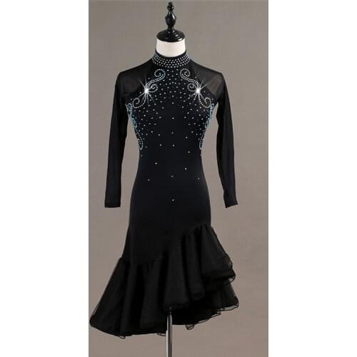 Black Mesh diamond Latin Dance Dresses For Women Club Party Tango/Rumba/Latin Samba Dancer Black/Pink Dress