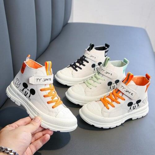 Disney Children Fashion Boots Girls Boots with Zip Boys Single Boots PU Leather Sneakers Baby Kids Ankle Boots New Brand Mickey