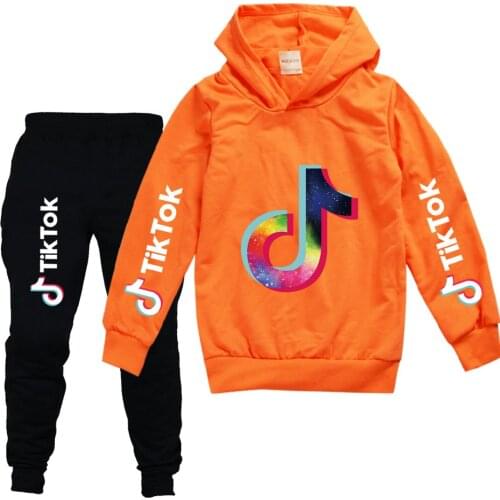 TIK TOK Spring Autumn Letters Printing T-shirt Hoodies Kids Hooded Sweatshirts Childrens Baby Girls Clothes trousers Set