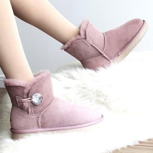 JAYX Warm Wool Snow Boots for Women Fashion Ankle Boots Genuine Sheepskin Leather Winter Boots 100% Natural Fur Women Boots