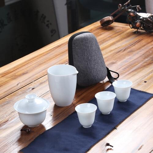Ceramic teapot gaiwan with 3 cups a tea sets portable travel tea set drinkware chinese tea set gongfu tea set
