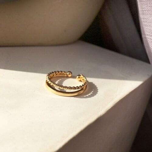 Trendy Personality Metal Striped Double Layer Ladies Ring Hip Hop Party Dating Silver Metal Opening Adjustable Ring Jewelry