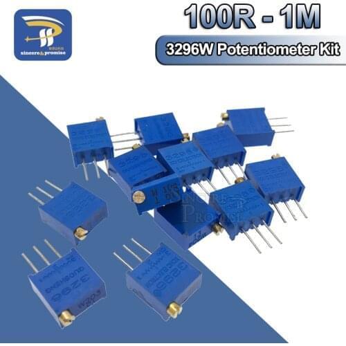 13ValuesX1PCS potentiometer Kit High Precision 3296W Variable Resistor 100R -1M 200R 500R 1k 2k 5K 10K 20K 50K 100K 200k 500k