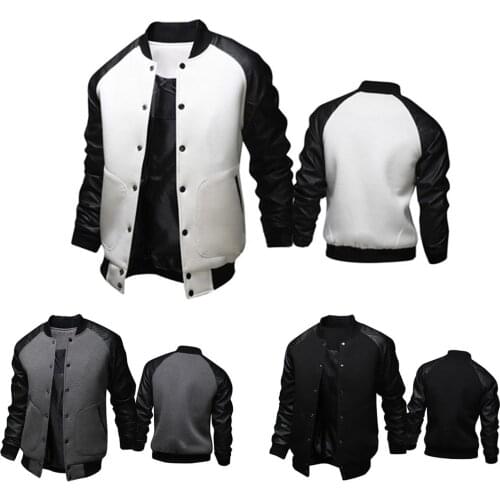 Men Jackets Coats 2020 Autumn Winter Long Raglan Sleeve Color Block Varsity Jacket Buttons Pocket Coat Hip Hop Patchwork Outwear