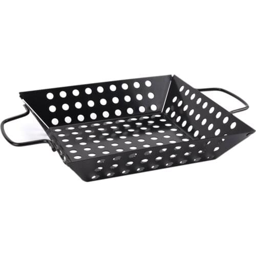 Square Non-Stick BBQ Pans Grill Basket Carbon Steel Wok Cooking Fish Seafood