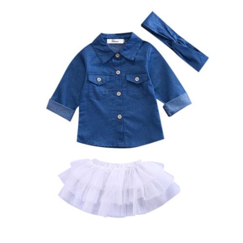 Baby Girl Summer Clothing Sets Baby Girls Clothes Denim Shirt Top +Tutu Skirts+Headband 3pcs Outfits Sets 0-5T