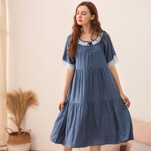 Summer Nightshirt New Short-Sleeved Cotton Nightdress Long Cake Dress Women Korean Floral Print Nightgowns Loose Home Clothes