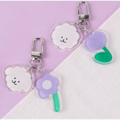 Cute Korean Dog Flower Keychains Kawaii Key Chains Car Keys Bag Keyring Decor Pendent Charm for Airpods for Samsung Buds Live
