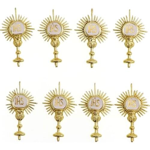 12Pcs 27 x 44mm JHS Mini First Communion Favor Gold Holy Sacrament Baptism Christening Party Table Decoration Charm Pendant