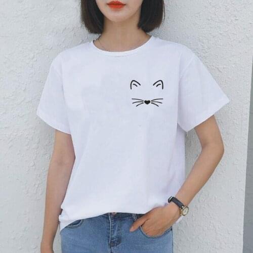 Fashion Cat Face Pocket Print Women Tshirt Hipster Short Sleeve Casual Shirt Tee Shirt Femme Funny Harajuku T Shirt Women Tops