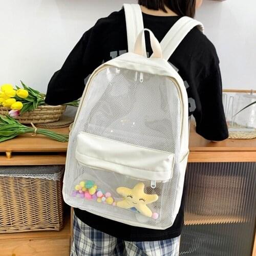 Fashion Womens Backpack Trend Transparency School Bag For Girls Cute Pendant Student Bag Large Capacity Traveling Backpacks