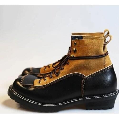 New Men PU Leather Splicing Lace Up Round Head Retro Motorcycle Riding Ankle Boots Men Work Safety Shoes Unisex Men Boots XM401