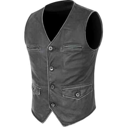 Mens Motorcycle Genuine Leather Vest Vintage Back Gentleman Waistcoat Real Leather Cowhide Amekaji Casual Sleeveless Jackets