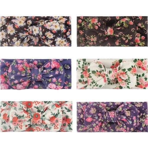 New Bohemia Elastic Printed Flower Kids Headband Newborn Infant Knot Bows Headwraps Baby Girls Headwear Cute Gifts Photo Props