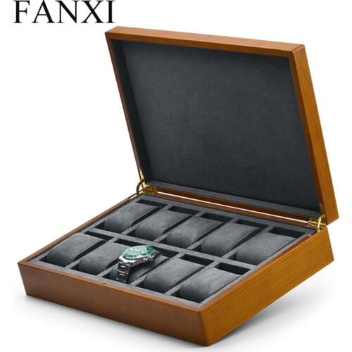 Oirlv New Dark Grey Watch Organizer Case Solid Wood Watch Storage Box 12Grids Jewelry Box Watch Storage Display Case Custom Logo
