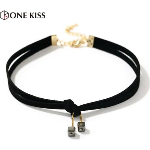 Charm Choker Necklace Black Leather Velvet Strip Women Collar Crystal Square Pendant Chokers Necklaces Jewelry Neck Accessories