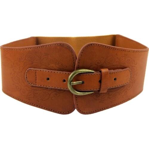 New Fashion Elastic Wide Belt Strap Vintage Women Faux Leather Buckle Elastic Wide Belt Strap Solid Color Waistband