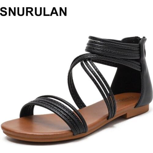 SNURULANBohemia Style Flat Beach Sandals Women Vintage Cross Strap Rome Sandals Female Lightweight Open Toe Summer Shoes Woman