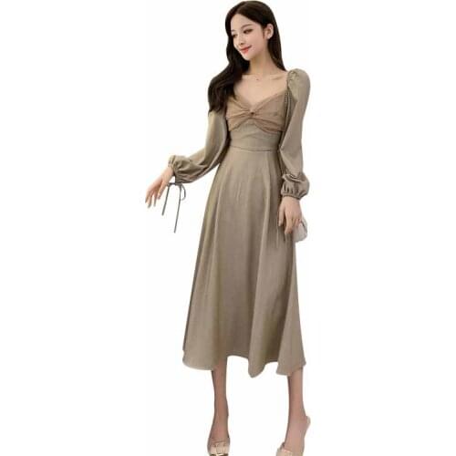 Sexy V-neck Mesh Lantern Long sleeve Vestido New Fashion Female Spring Dresses Plus size Casual Elegant Slim Women Dress OK687