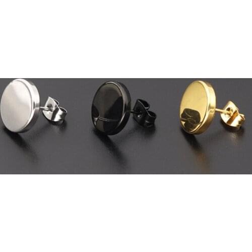 Hfarich Simple Stainless Steel Flat Stud Earrings for Women Geometric Black Star Circle Triangle Earings Party Wear