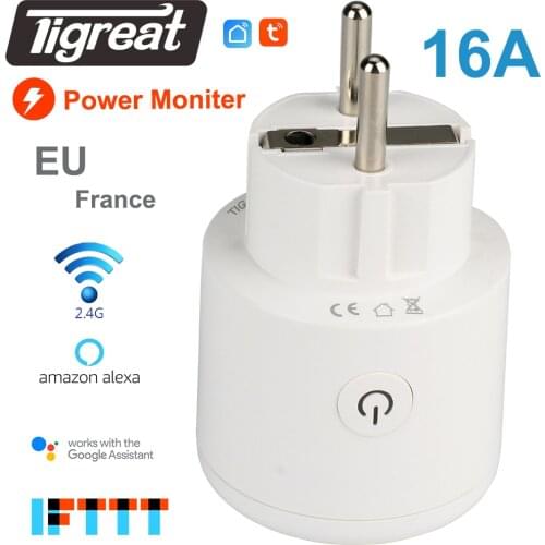 Smart Plug Wif Socket EU Power Monitor 16A France Timer Remote Control Wireless Tuya Alexa Google Home IFTTT Wifi Outlet Adaptor