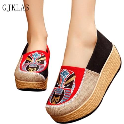 Embroider Slip on Platform Shoes Woman Flats Linen Casual Shoes Women New Arrival Spring Autumn Platforms Shoes Women Loafers